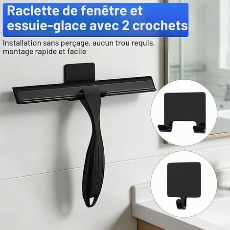 Raclette De Douche Acier Inoxydable 25 Cm 2 Crochets 3 Lèvres Silicone Salle De Bain Noir (1/4)