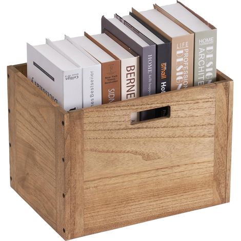 Panier rangement bois, caisse empilable, 26x36x26,2 cm, brun Bois de paulownia, ouvert sans couvercle, à assembler plaques de liaison et patins inclus, finition à l’huile végétale (1/5)