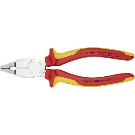 KNIPEX 01 06 190 Pinza universale cromo vanadio isolati con manici rivestiti in materiale bicomponente, collaudati VDE cromata 190 mm