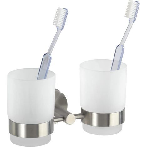 Bosio Duo Wall-Mounted Toothbrush Holder, Elegant Stainless Steel Bathroom Accessory, Dimensions 17.5 x 9.5 x 9 cm, Matte Silver Color (1/4)