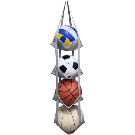 Filet Ballon Sac Filet Suspendu 4 Niveaux Gris, Rangement Mural pour Basketball Football Volleyball, Sac à Ballons en Maille Garage Chambre, Organiseur Sport, Jouets Piscine Snacks, Extérieur Abrité (1/5)