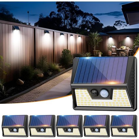 Lampe Solaire Exterieur Detecteur de Movement, Lot de 6 Lumiere Solaire Exterieur, IP65 Étanche 3 Modes Spot Solaire, 270° Eclairage Exterieur Blanc Froid Applique Murale pour Jardin, Garage (1/5)