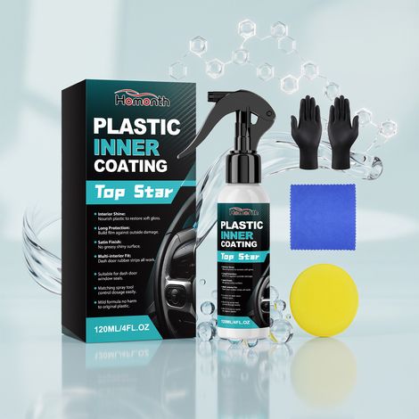 Produit d'entretien et de nettoyage pour l'intérieur de votre voiture, idéal pour l'entretien quotidien des pièces intérieures en plastique et en caoutchouc : 120 ml + 1 éponge + 1 paire de gants + 1  (1/5)