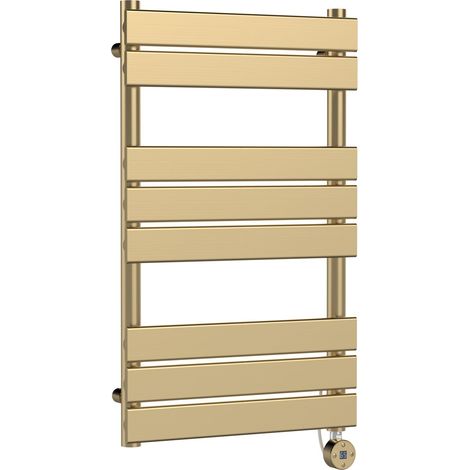 Bagnall Square Flat Heated Towel Rail with 8 Bars, 840 x 500mm, Brushed Brass