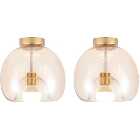 2PCS Lampara Techo De Vidrio Plafones Moderno Lampara Techo Vintage E27 Lámpara de Techo Redonda Para Cocina Comedor Oro