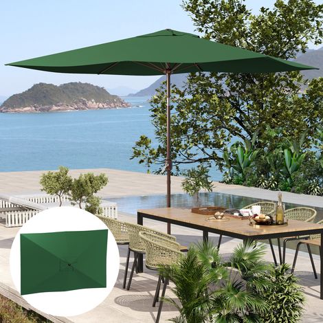 Toldo de repuesto para sombrilla rectangular de 3x2 con 6 varillas, poliéster con protección UV 50+, color verde. (1/5)