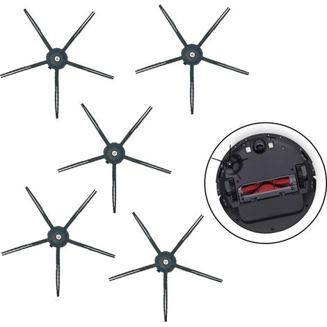 Set mit 5 weichen Silikon-Seitenbürsten mit 5 Armen für Roborock S5, S6, T6, E2 und E35 Staubsauger, Schwarz (1/5)