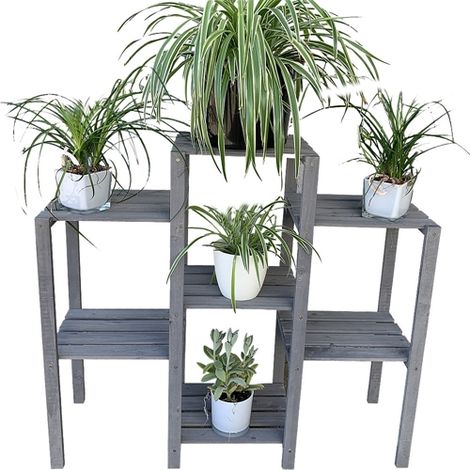 Melko Blumentreppe Blumenregal Blumenpodest Pflanzregal Blumenhocker Standregal Grau Pflanzenampel Blumenampel Gartenregal Blumenständer (1/5)
