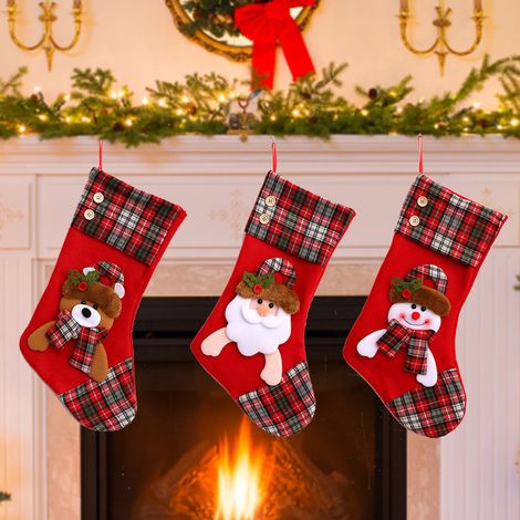 3 Pièces Chaussette de Noel a Suspendre, Chaussette Noel pour Cheminee, Decoration de Noel Père Noël, Chaussette Noel Personnalisable en Feutre, Decoration Noel Sapin Peluche Fete Sacs Bonbons Cadeau (1/5)