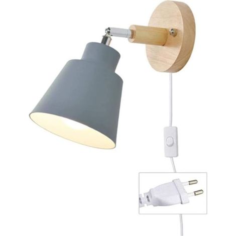 Gris Applique Murale Avec Prise Electrique Et Interrupteur Moderne por Chambre Salon,Applique Murale Vintage Retro Spots Muraux,Lampe De Lecture De Chevet,Rotation À 350 Degrés (1/5)
