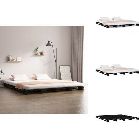 Lit de palette sans matelas noir bois massif - Lit Plateforme - Lit Bois - Lit Design - Lit Industriel - Lit Simple (1/5)