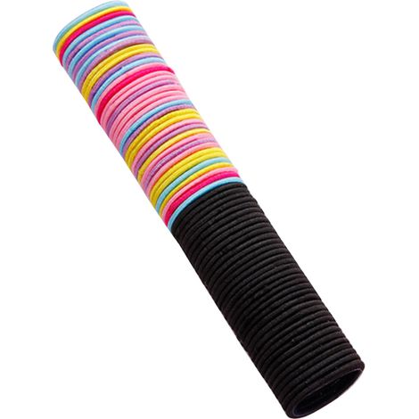 Paquete de 50 gomas elásticas de nailon de colores para niñas: coleteros y diademas para coletas, accesorios para el cabello que no dañan el cabello infantil, colores surtidos. (1/5)