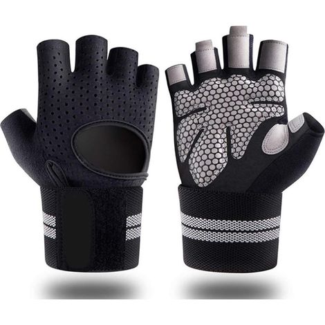 Gants de fitness respirants - Chaussures de sport sans doigts avec paume antidérapante et dragonne pour l'haltérophilie, le cyclisme et l'entraînement en salle - Noir - L (1/3)