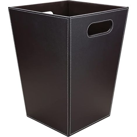 Corbeille à Papier en Cuir pour Bureau, Salle de Bains, Cuisine à Coucher et l'hôtel (Carré-Marron) (1/5)