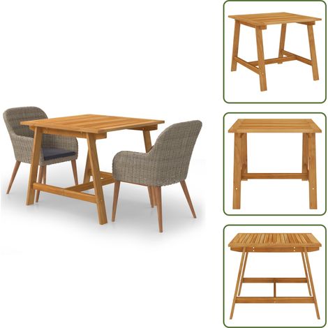 The Living Store 3-tlg. Garten-Essgruppe Braun - Akazienholz (1/5)