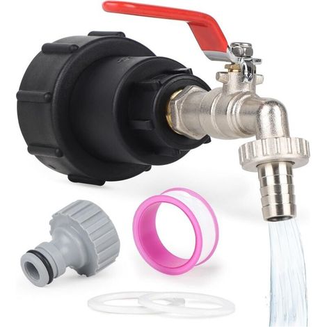 Robinet Cuve 1000L 1/2" S60X6 Raccord Cuve 1000 Litres Extension Intégrée Bouchon Cuve 1000L Robinet Cuve 1000L Plastique Accessoires Cuve 1000L Adaptateur Cuve (1/5)