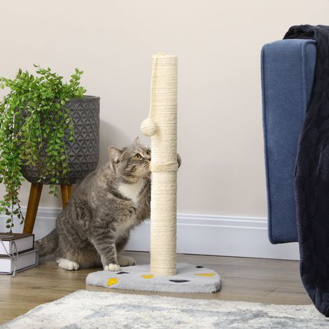 Arbre à chat compact gris clair beige 35x35x62 cm, corde jute solide et balle de jeu pour chat (1/5)