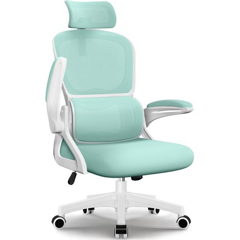Authmic-Chaise de Bureau, Fauteuil de Bureau, Chaise de Bureau Ergonomique avec Soutien Lombaire Adaptatif, office chair Accoudoirs Rabattables à 90°, Appui-Tête Réglable, charge150 kg, vert-bleu