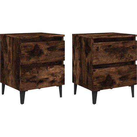 Maison Exclusive - Mesita de noche 2 uds patas de metal roble ahu (1/5)