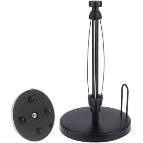 Porte-rouleau de papier essuie-tout noir pour plan de travail, support vertical pour rouleau de papier essuie-tout adapté à la cuisine et à la salle de bain, avec système d'amortissement, base lestée  (1/3)