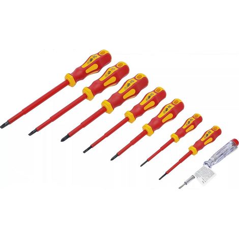 Bgs Technic – Jeu de 8 tournevis d'électricien isolés – Poignées antidérapantes – Testés VDE selon DIN EN 60 900 – Lot de tournevis plats et cruciformes (1/2)