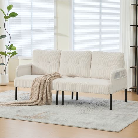 Divano a 3 posti in velluto a coste beige con tasca laterale, 171 x 72 x 80 cm DESVIAE (1/5)
