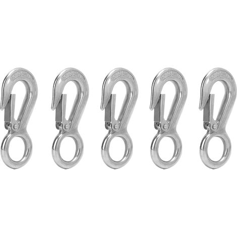 Lot de 5 crochets de levage à œillet large en acier inoxydable avec fermeture à ressort, pour grue et système anti-perte de matière. (1/5)