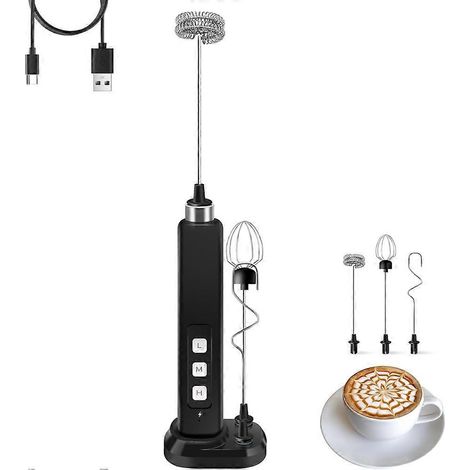 Mousseur à lait rechargeable portable avec 3 fouets détachables en acier inoxydable, mini mousseur pour café, matcha, boissons protéinées (1/5)