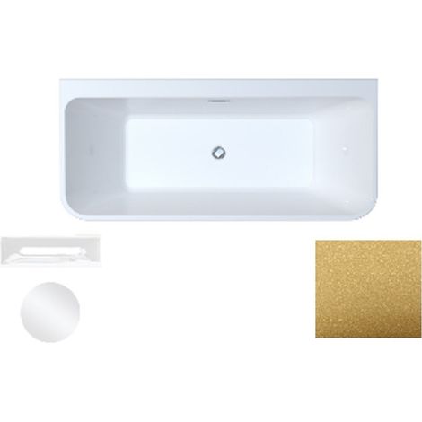 Baignoire asymétrique Glam dorée avec bonde blanc VARYA 150x75 (1/2)