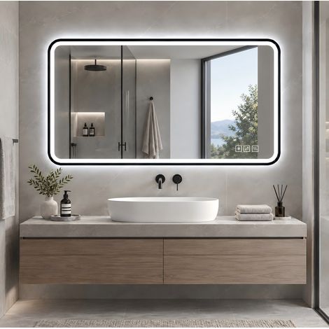Specchio LED da bagno 70x90 cm in vetro nero, antiappannamento, dimmerabile - FLORAGRACE (1/5)