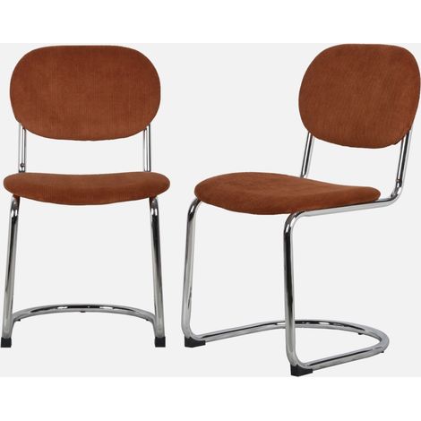 Set 2 sedie arrotondate metallo, velluto a coste e gambe cromate