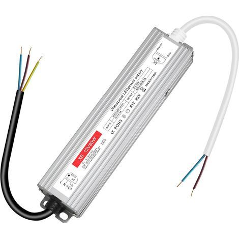Transformateur 220V 12V LED 80W, alimentation 12v 80w 6.7A, led driver 12v étanche IP67, Transfo AC à DC, convertisseur 220v 12v, 12V80W pour G4, GU5.3, MR11, MR16, Bande LED, Non Dimmable (1/5)