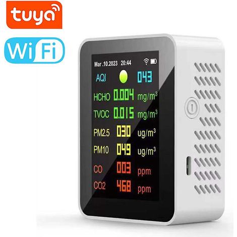 Tuya WLAN-fähiges tragbares Luftqualitätsmessgerät 7in1 PM2,5 PM10 Kohlenmonoxid Kohlendioxid TVOC HCHO AQI Tes