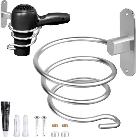 1 Support Sèche-Cheveux, Acier Inoxydable, Fixation Adhésive Ou Vis, Charge 10 Kg, Pour Salle De Bain (1/5)