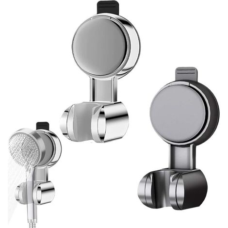 2 x Reusable Suction Cup Shower Head Holder without Drilling, Adjustable Shower Holder, Suction Cup Shower Head Holder, Black and Silver (1/5)