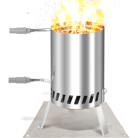 Randaco 1x Holz Poolheizung Feuertonne aus Edelstahl für Außenpools, Ascheschale & Feuerschutzmatte 32–38 mm Anschluss