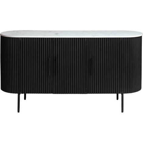 Buffet en métal noir et marbre blanc 81x160x46cm – Design chic moderne – 2 étagères pour rangement vaisselle – Made In Meubles (1/5)