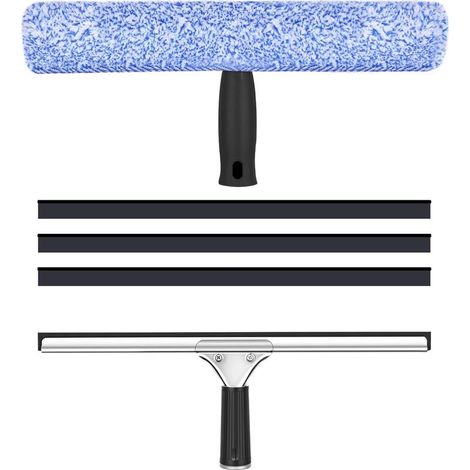 Set mit 5 Fensterabziehern (35 cm), Silikonlippe, Mikrofaserbürste, für Fenster, Autos, Badezimmer (1/5)