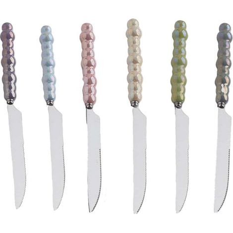 Lot de 6 couteaux à dessert en acier inoxydable argenté avec manches multicolores - PANGIVO (1/5)