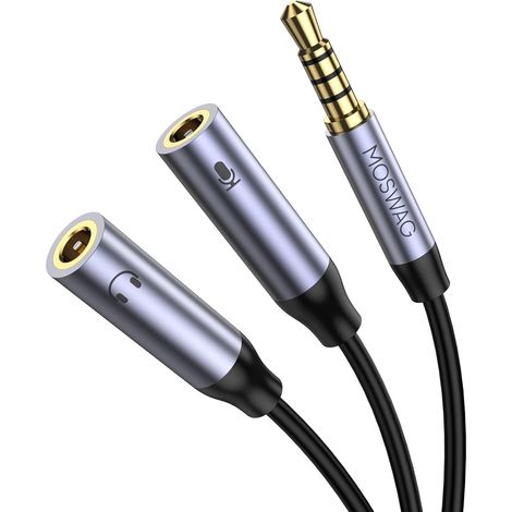 Adaptateur Splitter Y Micro Casque, Adaptateur Jack Audio Stéréo 3,5mm, 3,5mm Mâle à Double 3.5mm Femelle Prise Casque et Microphone pour PS4,PC,Téléphone.Tablette (Support du Microphone TRS) (1/5)