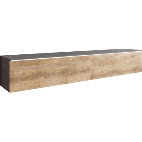 Mueble TV Scientia I, Madera gris + Castaña, Número de puertas: 2, Número de cajones: 0, 180x30x33cm, LED