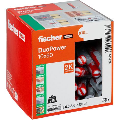 Fischer Duopower Dübel für Voll-, Loch- und Plattenbaustoffe 10x50mm Kunststoff