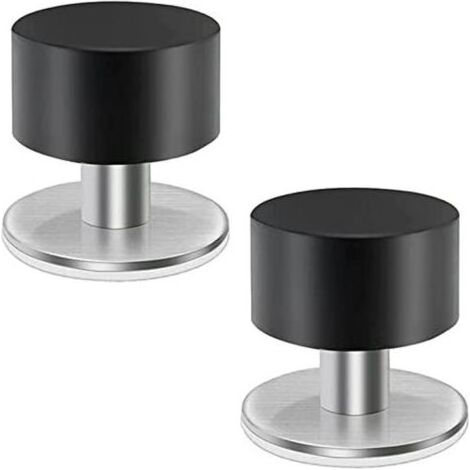 Butées de porte en acier inoxydable (lot de 2) - aucun perçage requis - butées de porte en caoutchouc noir (1/5)
