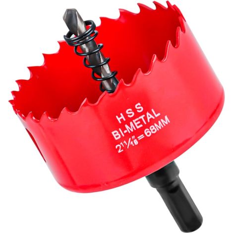 Scie cloche 68 mm - Scie cloche bi-métal - 1 foret et 1 ressort mécanique - Foret pour boîtes de mur creux, scie cloche pour bois, placoplâtre, cloison sèche, plastique, plaque en PVC (1/5)