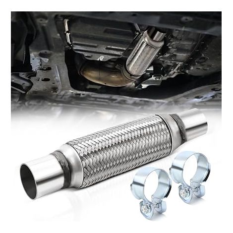 Flexible exhaust pipe, stainless steel, 45 x 200 x 300 mm, universal exhaust pipe, with 2 clamps (1/5)