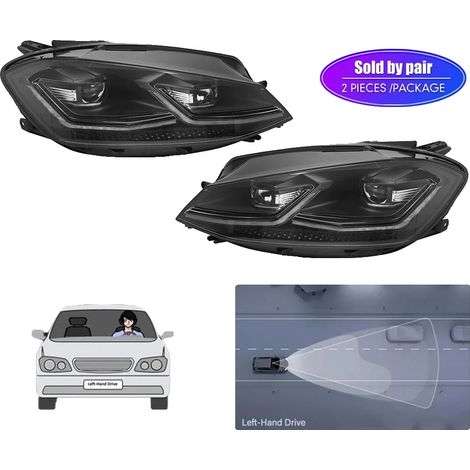 Conjunto de faros delanteros, intermitente dinámico, plug and play, Black Line LHD, lente LED con bombilla, bombilla halógena original (1/2)
