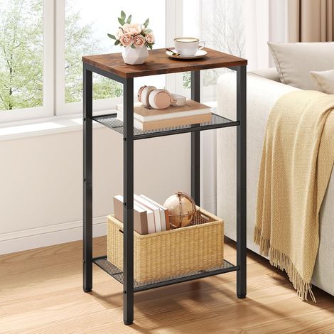 Table d'Appoint à 3 Niveaux, Bout de Canapé, Table Basse avec Structure en Métal, Tables de Chevet pour Petits Espaces, pour Salon, Chambre, Bureau Cuisine, Style Industriel, Marron (1/5)