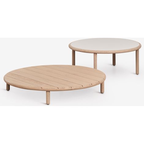 SKLUM Set aus 2 runden Couchtischen aus Akazienholz Olivia Hellbraun Akazie – Weiß Gardenie             Helles Akazienbraun                     