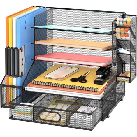 Bardusch-Organisateur bureau maille 5 niveaux + tiroir + porte-revues, pour papeterie et dossiers (1/5)