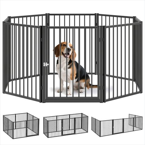 Barrière pour chien 8 panneaux acier pliable avec porte Noir (1/5)